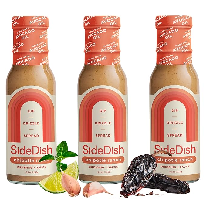 SideDish Chipotle Ranch Dressing (Pack of 3) - Seed Oil, Dairy & Gluten Free Salad Dressing w/Avocado Oil - Refined Sugar Free, Low Sodium Healthy Ranch Sauce - Paleo Dressing for Sauces, Dips & More