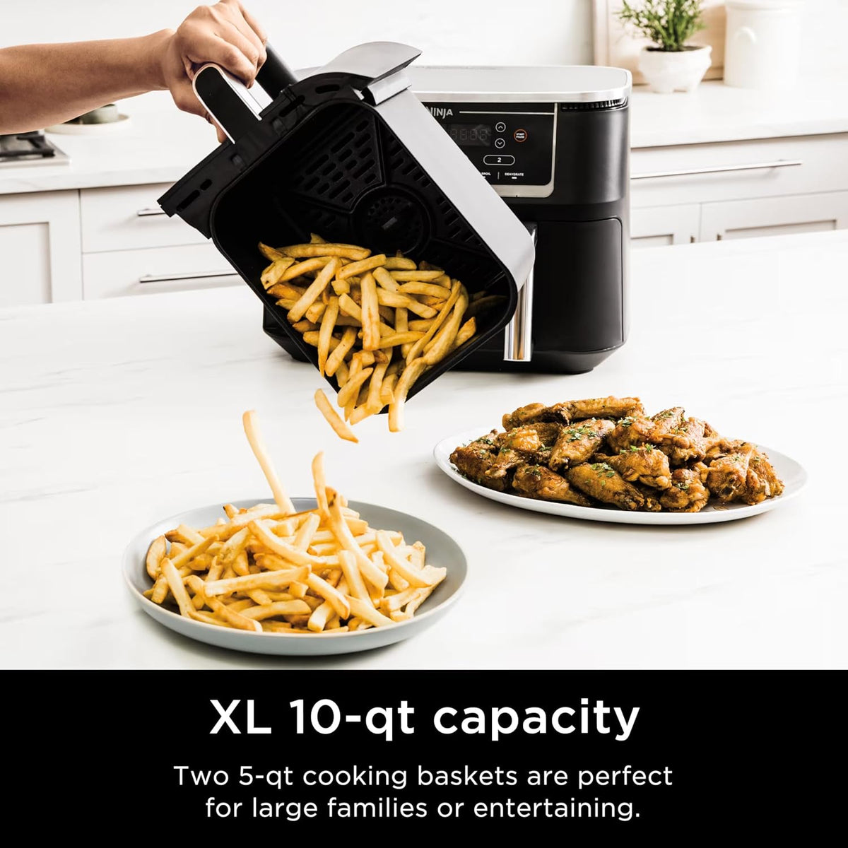 Ninja R-AD300CO Foodi 6-in-1 10-qt. XL 2-Basket Air Fryer with DualZone Technology, Black - Certified Refurbished
