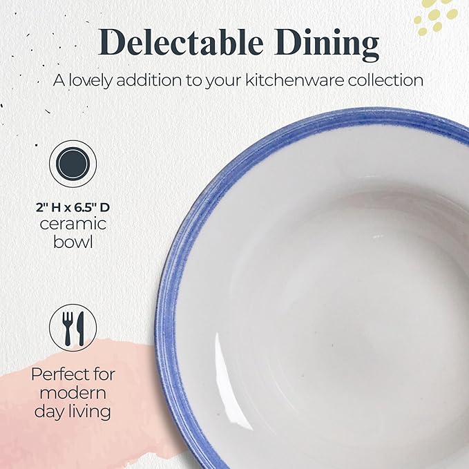 Portmeirion Potter's Brushstroke Oatmeal Bowl (Set of 4) - Ideal for Porridge, Soup, Desserts - Microwave & Dishwasher Safe Earthenware Bowls, Durable Dishware Collection - Made in UK (Blue)