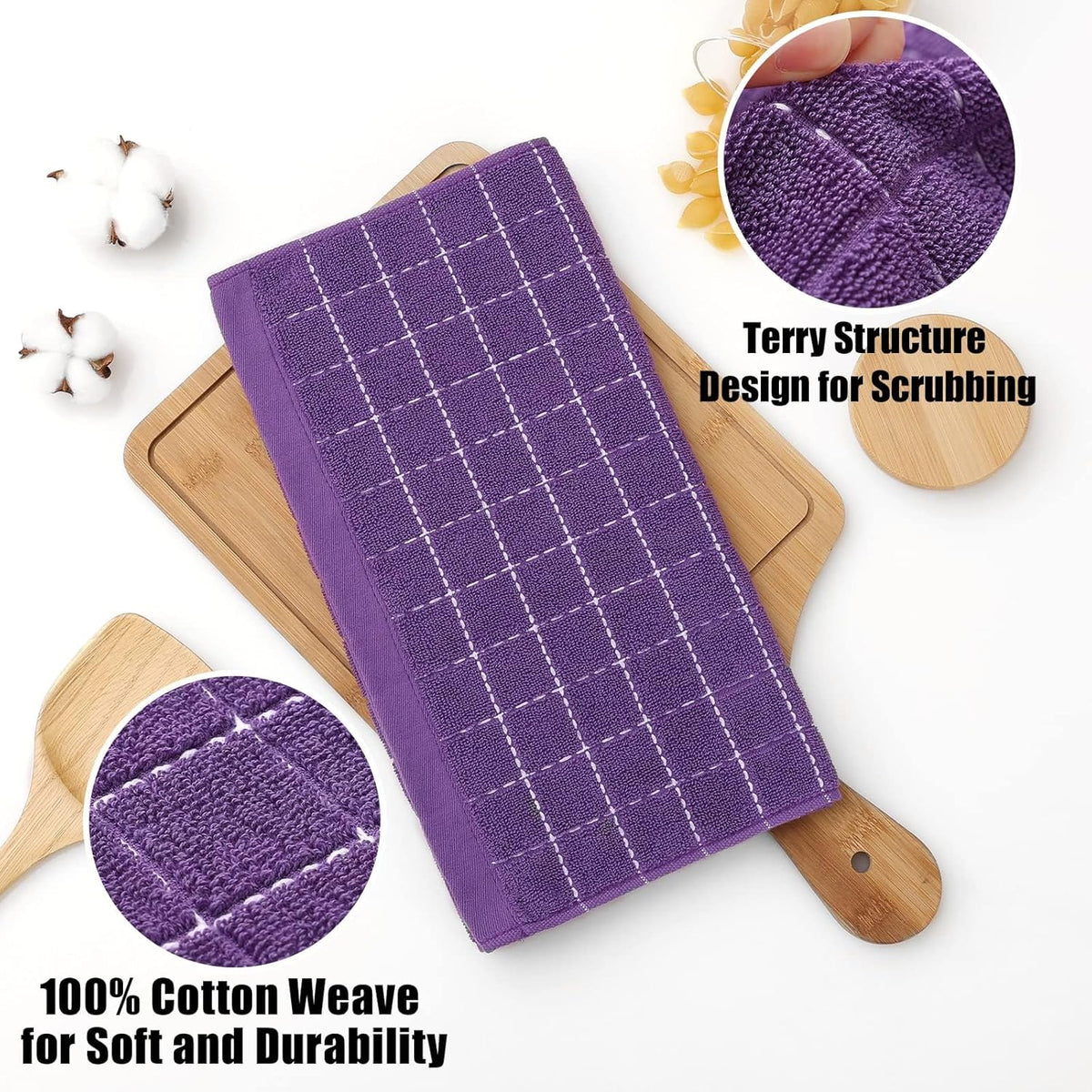 Homaxy 100% Cotton Terry Kitchen Dish Cloths, Ultra Soft and Absorbent Dish Towels for Kitchen, Suitable for Drying and Washing Dishes, 8 Pack, 12 x 12 Inches, Purple