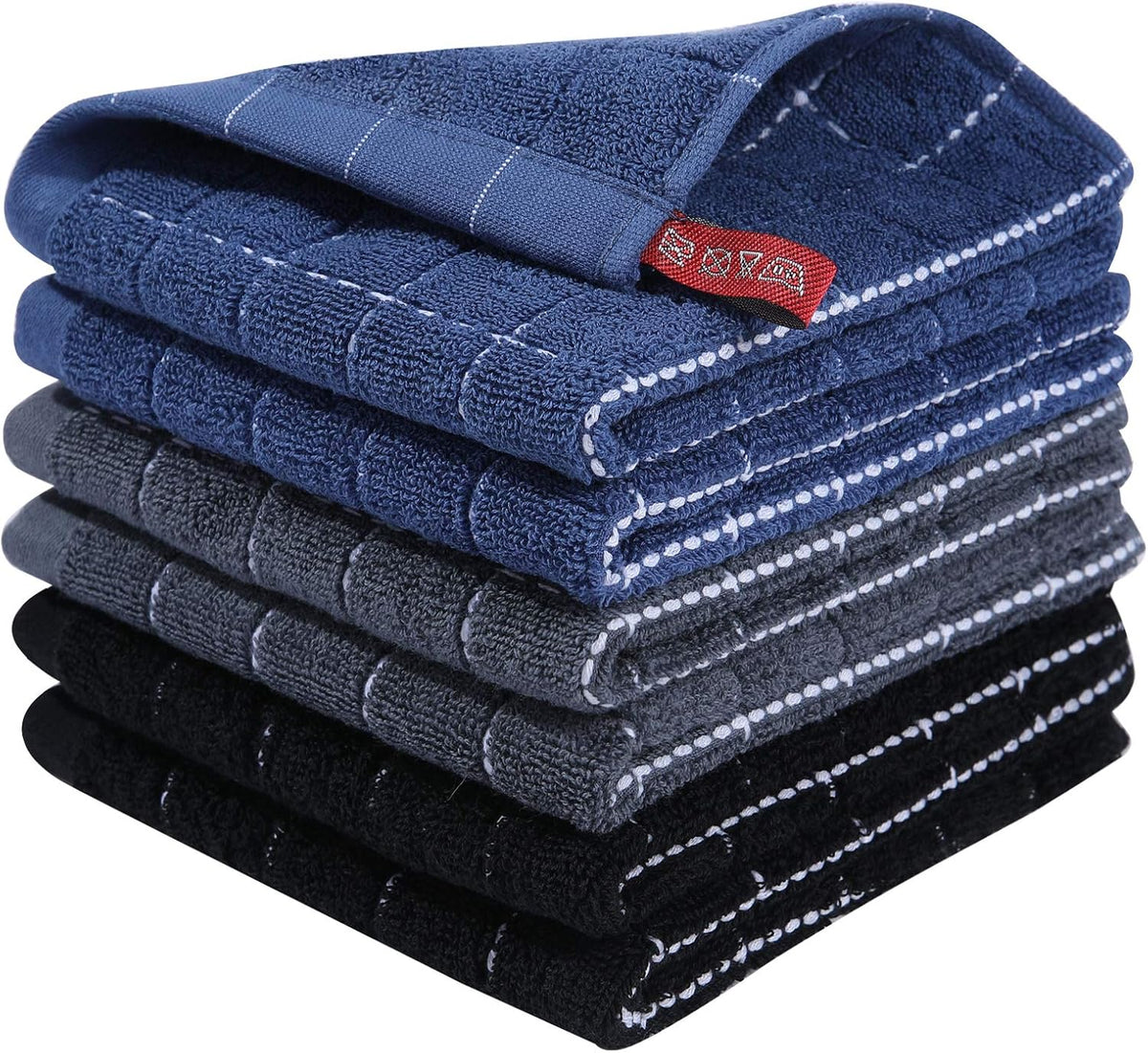 Homaxy 100% Cotton Terry Kitchen Dish Cloths, Ultra Soft and Absorbent Dish Towels for Kitchen, Suitable for Drying and Washing Dishes, 6 Pack, 12 x 12 Inches, Multiple Colour