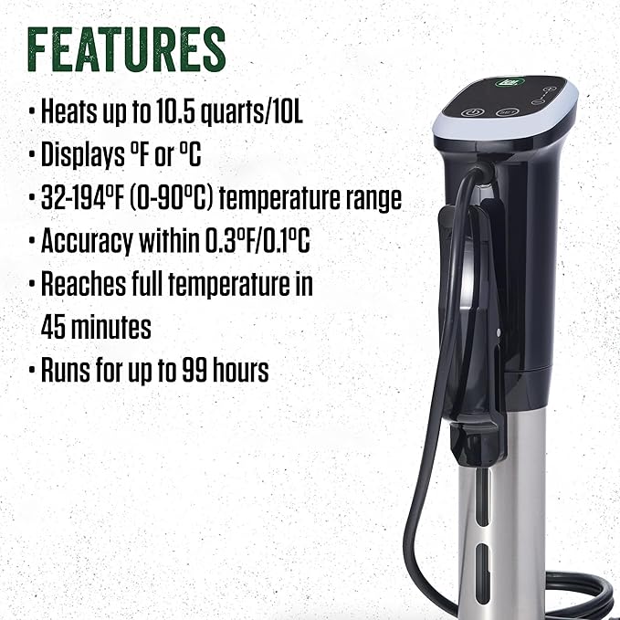 LEM Products Sous Vide Cooker, Stainless Steel Immersion Circulator with Digital Display, Precision Cooker, 1000W Precision Cooking Machine for Meat, Seafood, and Vegetables