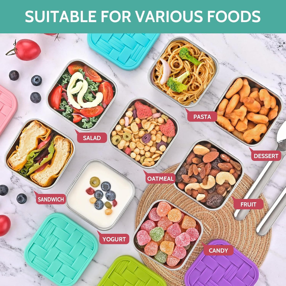 4PC 6oz Stainless Steel Snack Containers for Kids, BPA-Free Metal Toddler Snack Containers with Silicone lids, Leakproof Reusable Lunch Containers for School, Travel, Bento, Daycare