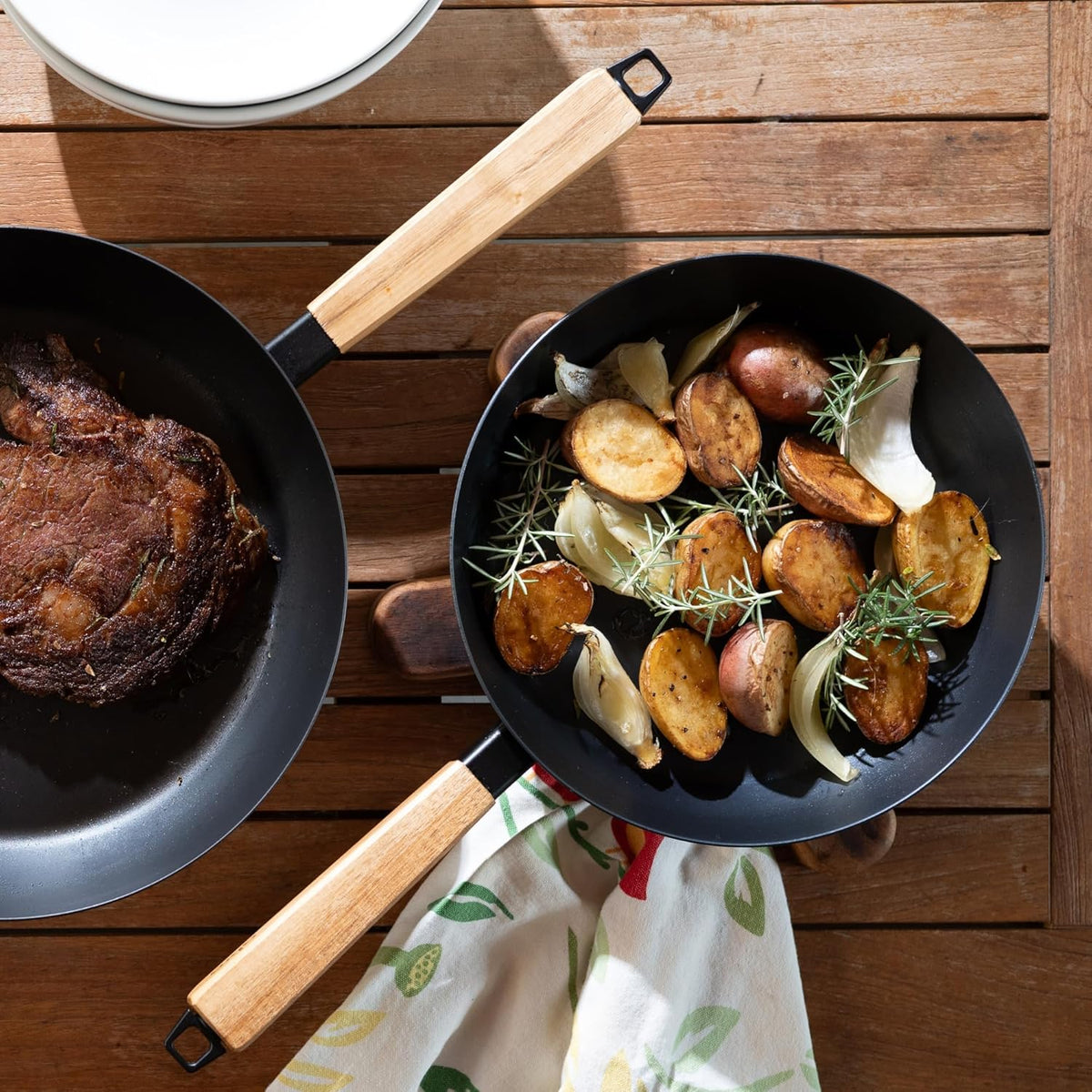 Alva Forest 3 Piece Seasoned Blue High Carbon Steel Pan Set Natural Non Stick Frying Pans Non Toxic PFAS PFOA PTFE Free Carbon Steel Frying Pans Healthy Nonstick Steak Pan Safe in All Stovetop & BBQ