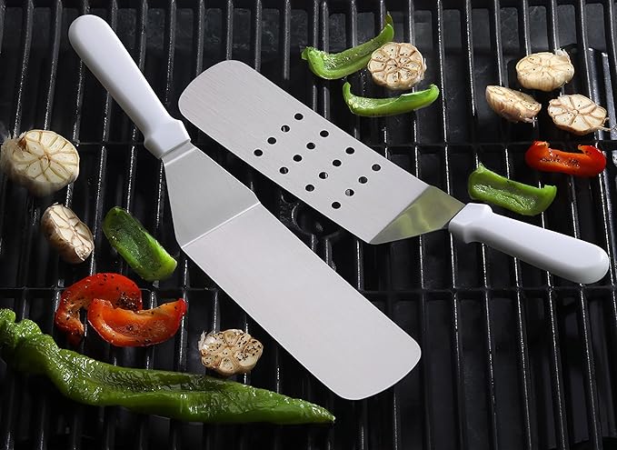 New Star Foodservice 36176 Plastic Handle Flexible Grill Turner/Spatula, 14.5-Inch, Perforated, White