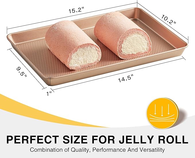 Jelly Roll Pan 15x10 - HONGBAKE Commercial Cookie Sheets for Baking with Diamond Texture Surface, 57% Thicker Carbon Steel Baking Sheet for Oven, Nonstick Cooking Tray