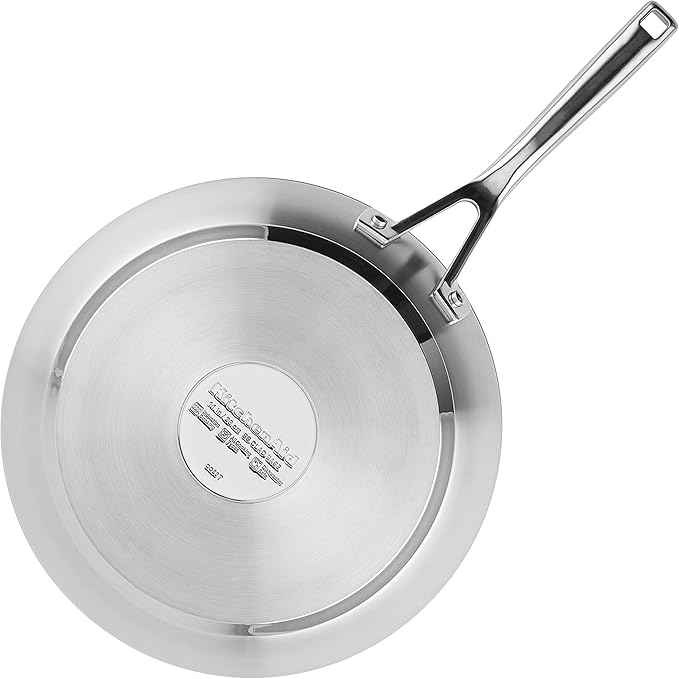 KitchenAid 3-Ply Base Brushed Stainless Steel Induction Pots and Pans Set with Nonstick Round Grill Pan and Lids, Dishwasher Safe, 10 Piece Cookware Set, Brushed Stainless Steel