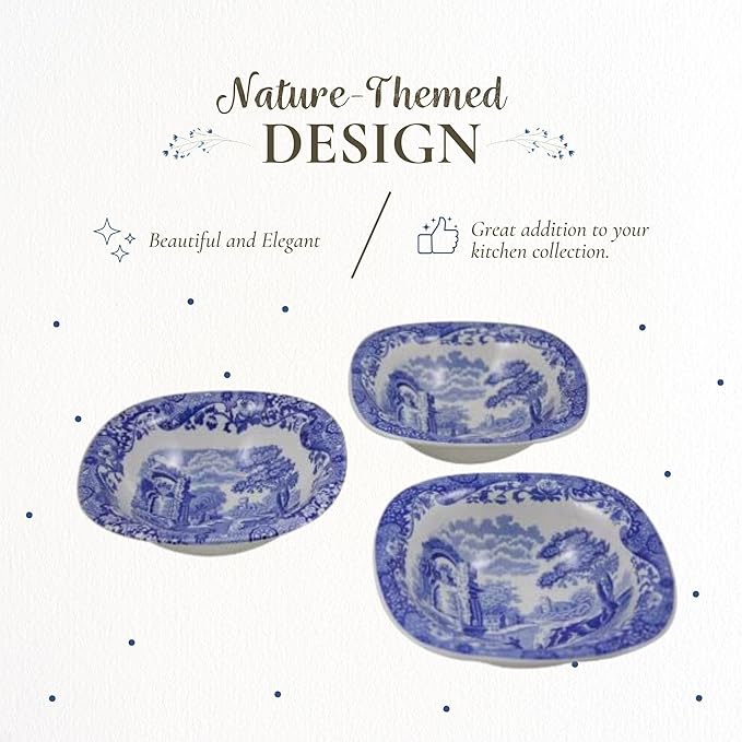 Spode Blue Italian Dip Bowl Set of 3-5-Inch Porcelain Bowls with Oriental Design, Dishwasher & Microwave Safe Tableware for Dip, Side, Appetizers, Dessert - Blue & White Dinnerware