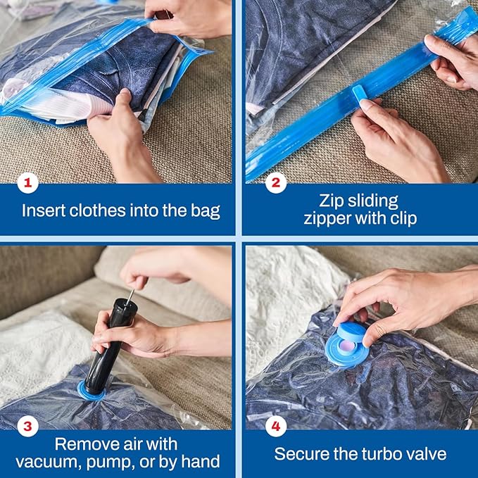10 Pack Large Vacuum Storage Bags for Comforters, Blankets & Clothes – Vacuum Sealed Compression Bags with Hand Pump – Space Saver Storage Bags for Bedding, Moving, Travel & Organization