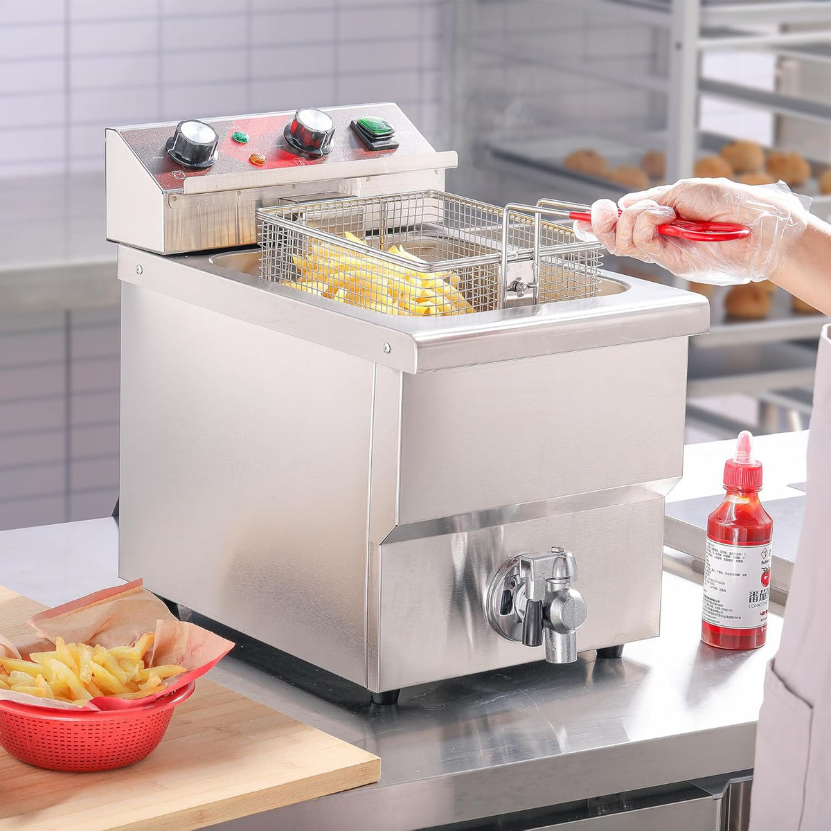 Deep Fryer 12L Large Electric Fryer with Oil Drain and Timer Deep Fryer with Basket and Lid Stainless Steel Countertop fryer Commercial Fryer for Restaurant and Home Kitchen 120V 1750W