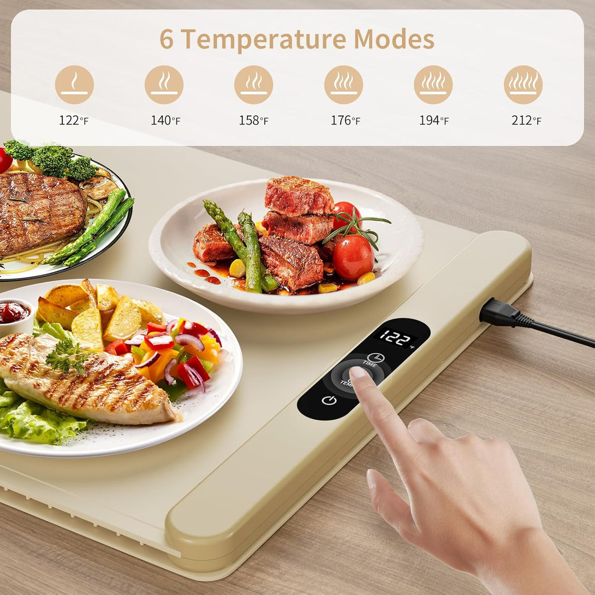 Upgrade Graphene Food Warming Mat, Fast Full Surface Heating Electric Warming Tray, Portable Rollable Food Warmer for Parties Buffet with 6 Temperature and Timer Settings, Gifts for Mom Wife