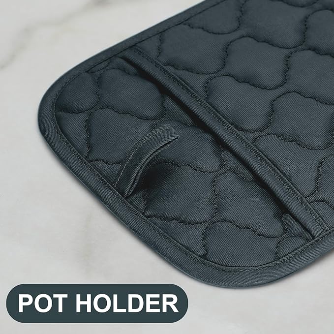 Oven Mitts Pot Holders Sets/Kitchen Towels and Dishcloths,Oven Gloves Kitchen Dish Towels 500 Degree Heat Resistant Potholders with Non-Slip Silicone Surface for Cooking,Grilling,Baking-Deep Green