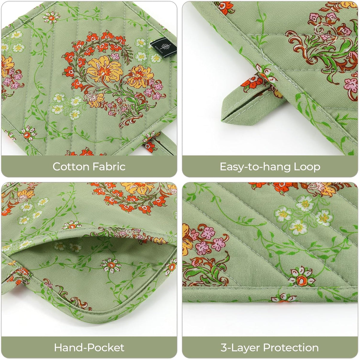 Pot Holders for Kitchen Heat Resistant Hot Pads for Countertops Oven Pot Holders Cotton Potholders for Kitchen Cooking Baking (Sweet Flowers)