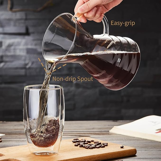Unbreakable - Pour Over Coffee Maker with Permanent Stainless Filter 27 fl oz, Thickened Heat-Resistant Borosilicate Glass Dripper Coffee Brewer, Stovetop Safe