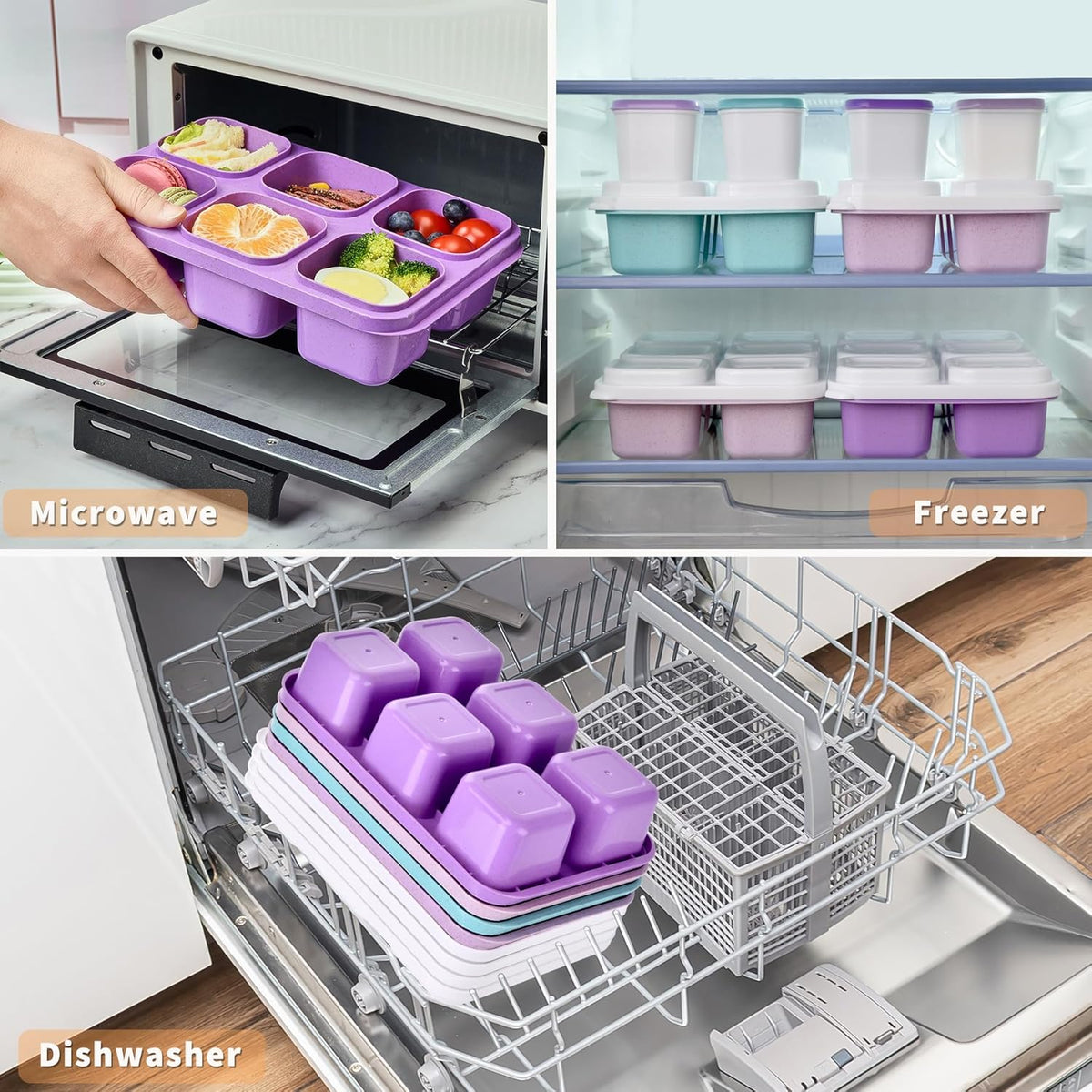 4-Pack Bento Box & Snack Containers for Kids & Adults | 6-Compartment with 4 Sauce Cups | BPA-Free, Dishwasher Safe | Ideal for School, Office, Picnic & Travel (38oz/1100ml)