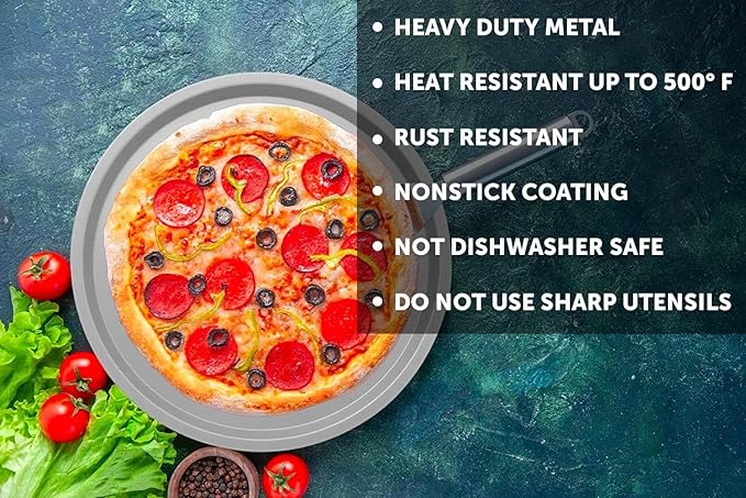 DecorRack 13 Inch Alloy Steel Pizza Pan, Non-Stick Coating, Dishwasher Safe Serving Tray, Round Baking Tray for Oven Use (3 Pack)