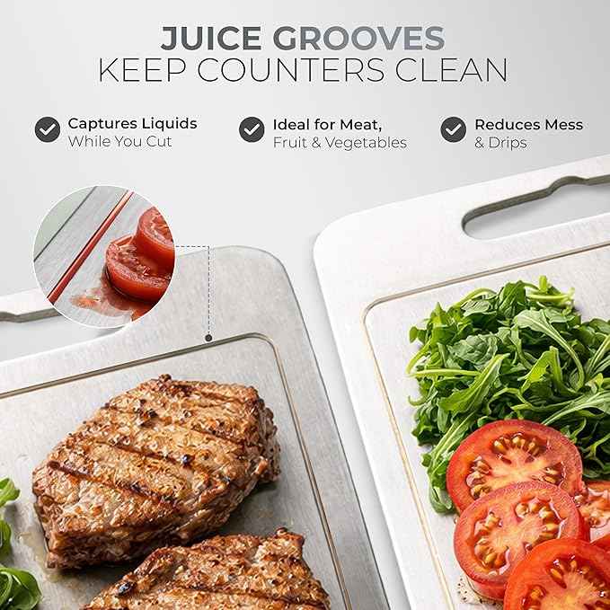 Stainless Steel Cutting Boards For Kitchen - Stainless Steel Cutting Board with Juice Grooves, Double Sided, 3 Pack Sizes, Durable and Clean Chopping Boards for Home or Professional Use