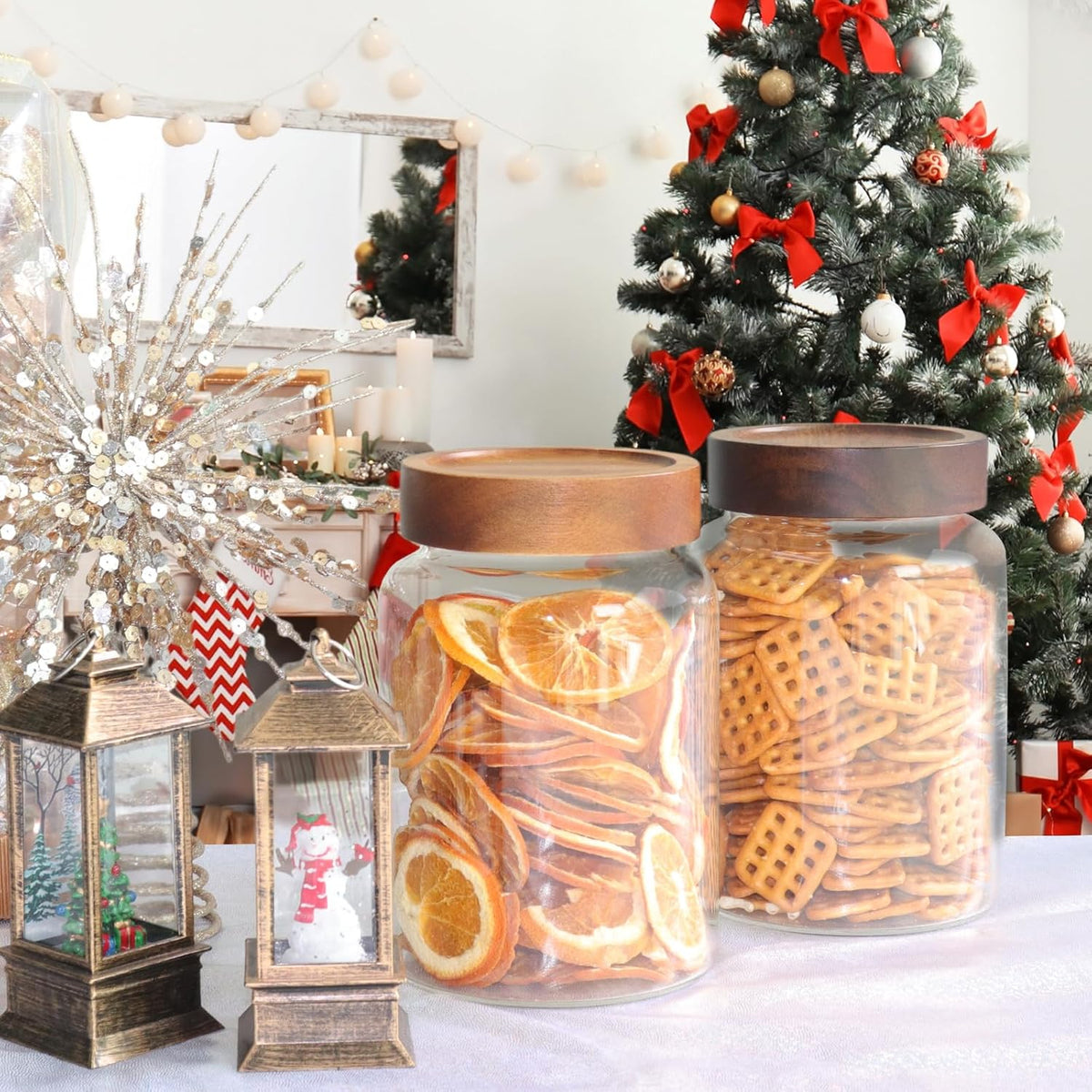 Glass Coffee Jars Spice Jar Round Storage Canister with Wooden Lid Clear Glass Food Jar for Pantry Sugar Tea Coffee Bean Spice Nuts Cookies Bath Salts (1200ml/40oz-1pack-A)