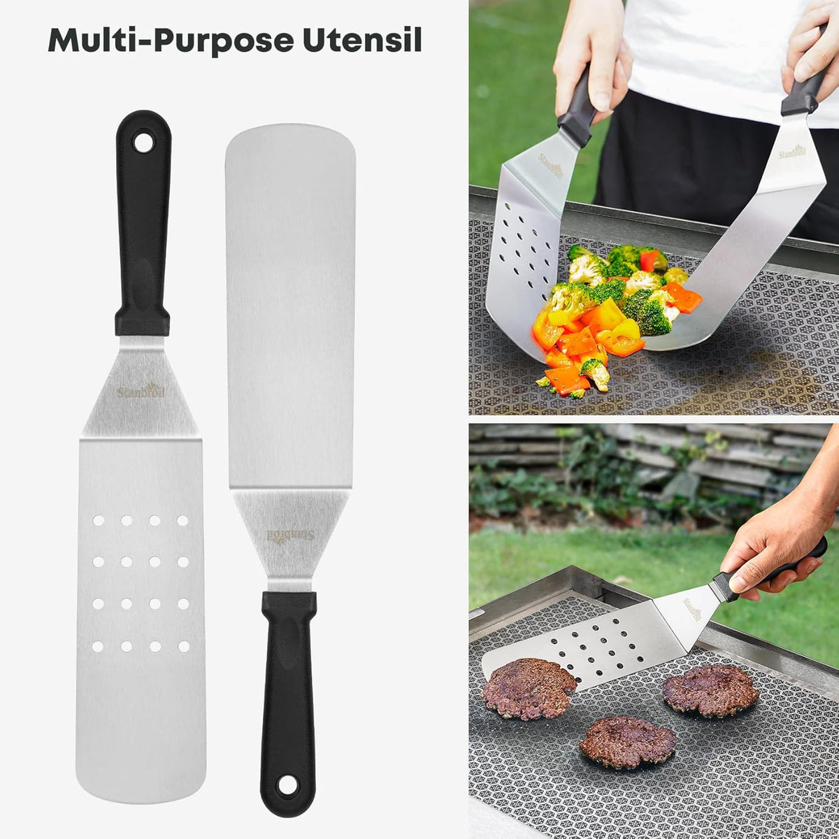 Stanbroil Griddle Spatula Set - Stainless Steel, 3 PCS Flat Top Grill Accessories for Blackstone Griddle