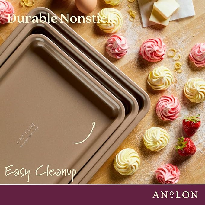 Anolon Gourmet Nonstick Bakeware Set with Nonstick Cookie Sheets / Baking Sheets - 3 Piece, Bronze Brown