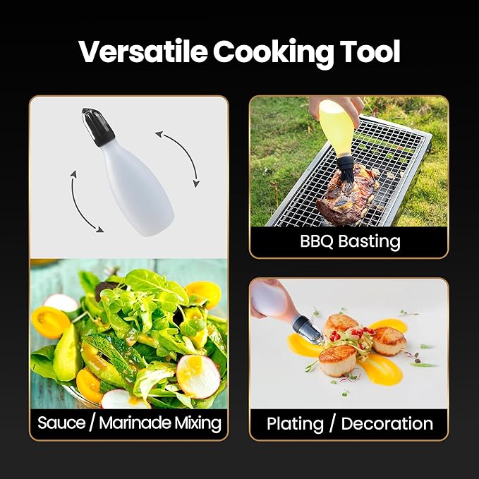 Silicone Pastry Brush, All-in-One Silicone Basting Brush with Sauce Bottle, Heat Resistant BBQ Accessories and Cooking Gadgets, BPA-Free Oil Dispenser for Cooking, Baking, Grilling(Black)
