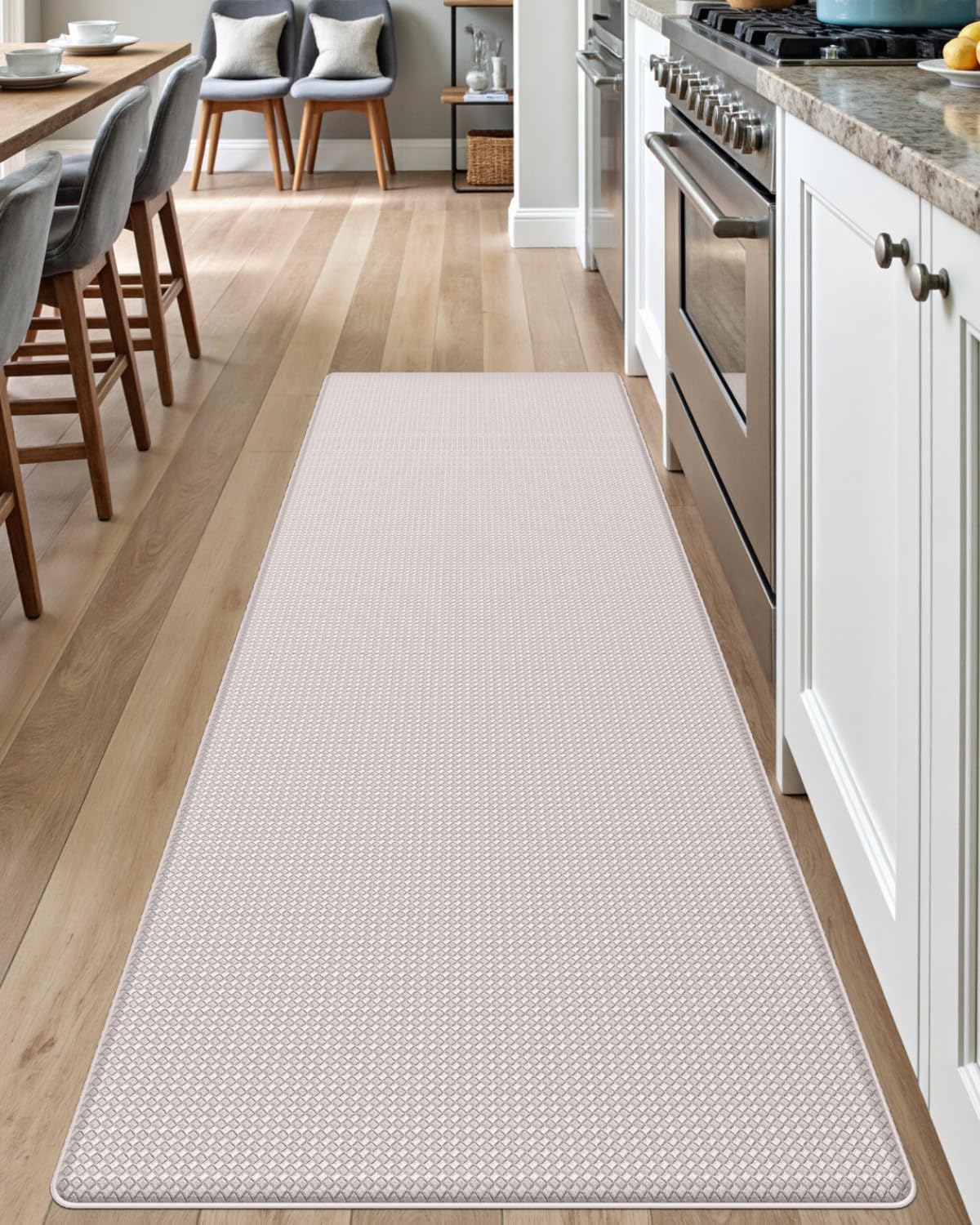 DEXI Kitchen Floor Mats Cushioned Anti Fatigue, 23x59, Large Long Standing Runner Rug Waterproof, Comfort Memory Foam Padded for Front Sink Laundry, Beige White
