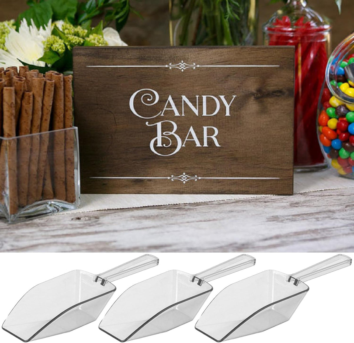 Clear Mini Plastic Acrylic Scoops 24 Pcs | 5.5” Kitchen Scoop | Wedding Desserts | Candy Buffet, Ice Cream, Protein Powders, Coffee, Tea, Flour (24 Pack, 5.5")