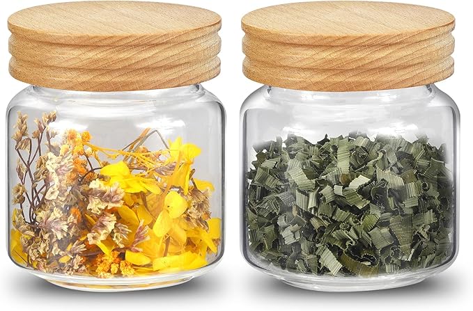 Small Glass Jars with Airtight Lid 13oz Seasoning Containers Glass Spice Jar Food Pantry Storage Containers for Kitchen Sugar Tea Coffee Bean Nuts Cookies Herbs Salt (400ml/13.5oz-2pack)