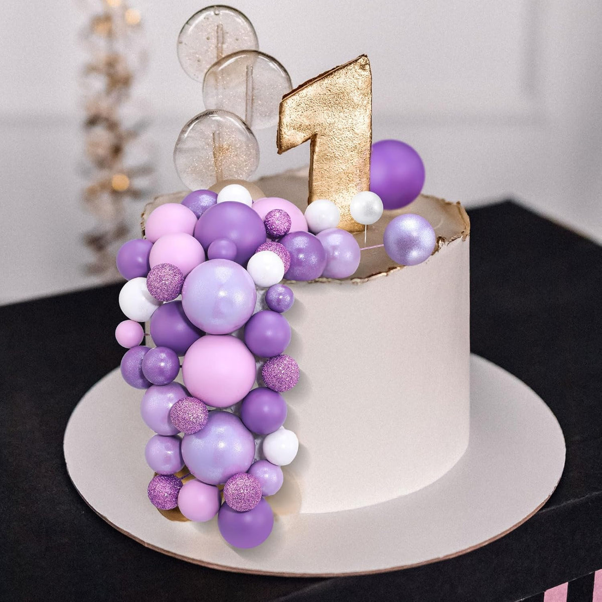 108 Pcs Balls Cake Topper DIY Cupcake Insert Foam Balloons for Cake Baking Wedding Anniversary Birthday Decoration(Assorted Purple,Multi Sizes)