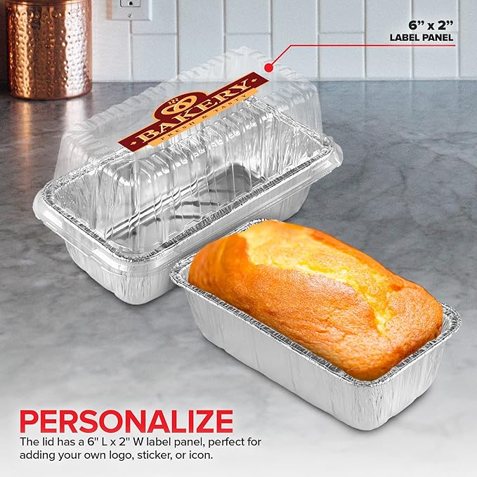 Stock Your Home Disposable Aluminum Loaf Pans with Lids, 2 Lb (30 Pack) Foil Baking Tins with Plastic Lid, Tin Pan with Cover for Cake, Banana Bread, Meatloaf, Mini Lasagna, Drip Trays
