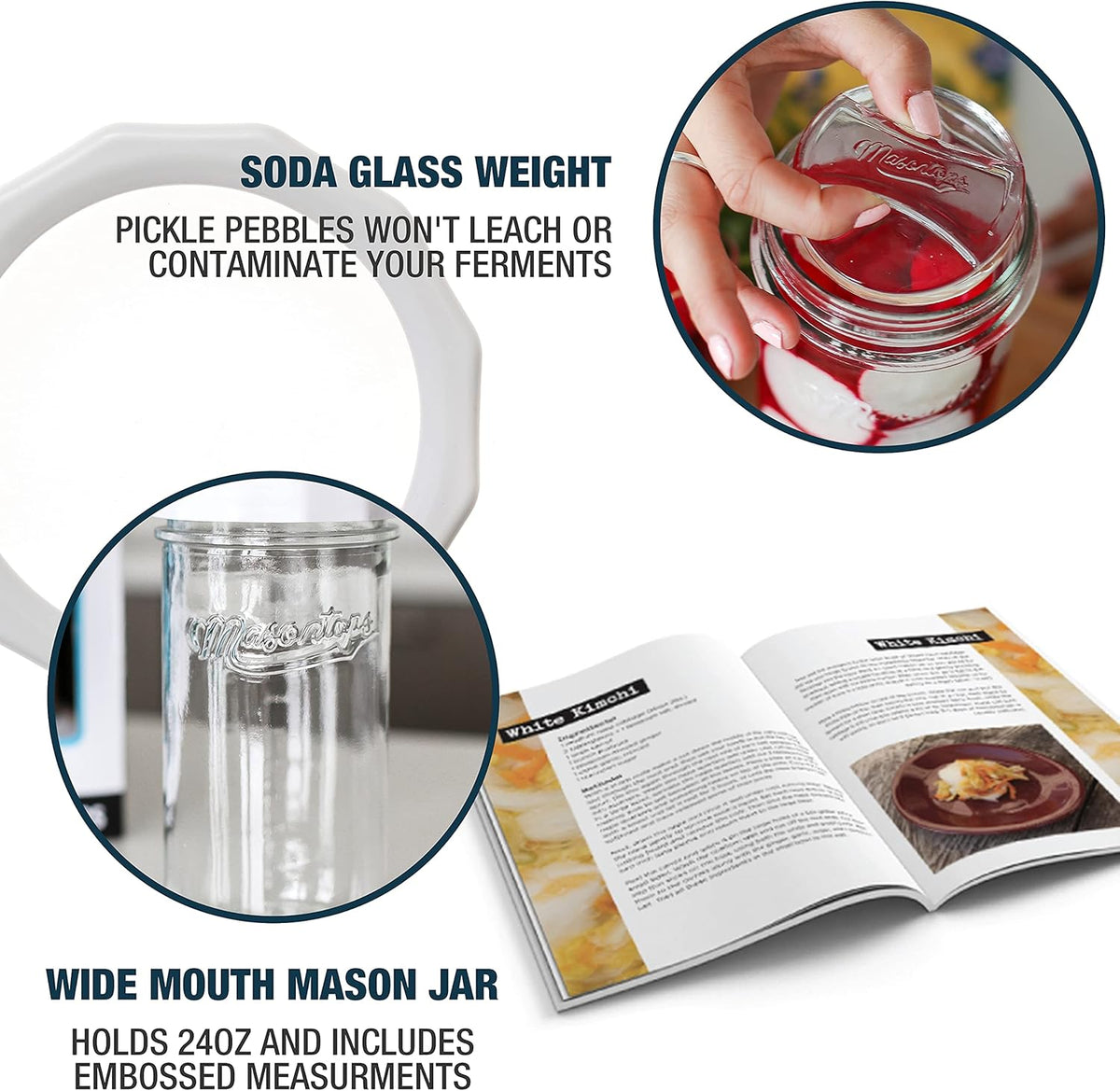 Masontops Fermentation Jar Starter Set, Easy Vegetable Fermentation Kit, Includes Mason Jar, Pickle Kit with Fermentation Lids & Fermentation Weight