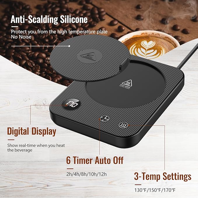 Mug Warmer,3-Temp Settings Coffee Mug Warmer,Automatic Shut Off Coffee Warmer,Mug Warmer for Desk with Anti-Scalding Silicone,Portable Coffee Cup Warmer,Coffee Warmer for Desk Suits for Various Mugs
