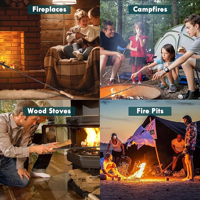 AGM Fire Pit Poker, 32" Fire Poker Stick with Wooden Handle&Barb for Campfire, Fireplace, Bonfires, Heavy Duty Wrought Iron Fire Pit Tools Accessories for Outdoor & Indoor