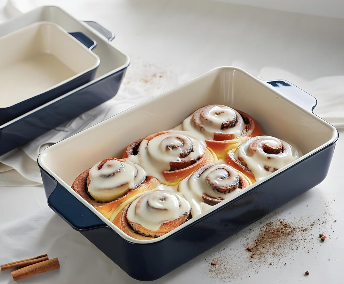 Kook Casserole Dish, Ceramic Baking Dish, Large Lasagna Pan Deep for Oven, 8.5 x 14, 11 x 7, 8 x 5, Set of 3, 92oz, 50oz, 20oz, Baking Pan with Handles, Oven Safe and Durable, Home, Gift, (Navy)