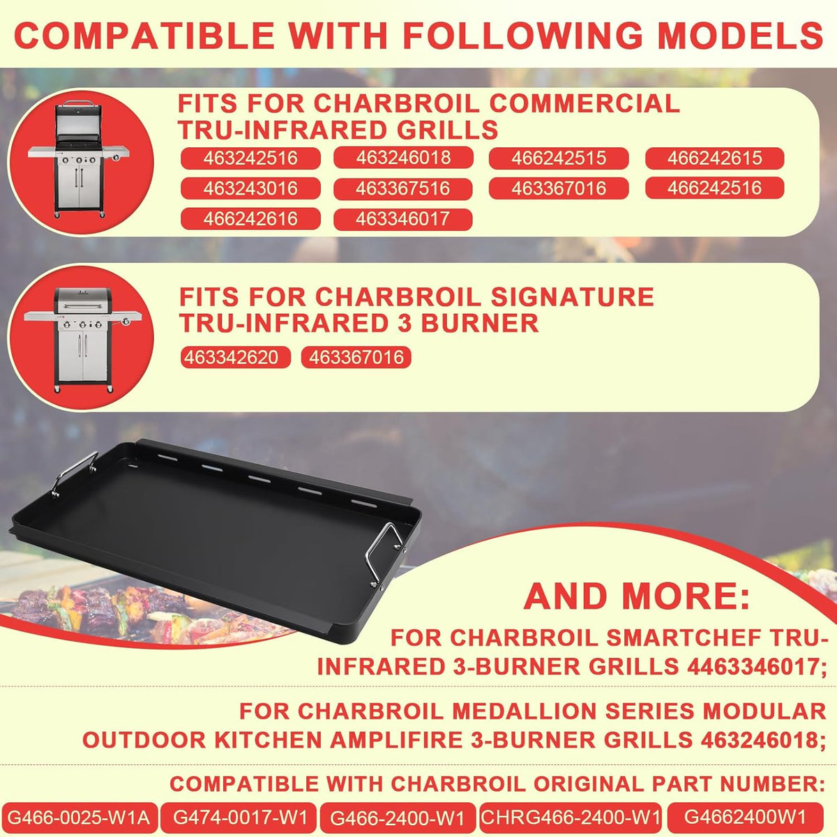 DcYourHome Full Size Griddle Insert for Charbroil Commercial TUR-Infrared Gas Grills 463242515 463242516 463367016 463246018, Carbon Steel Flat Top Griddle Plate for Charbroil 3-Burner Grill Parts