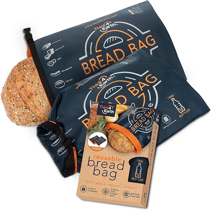 THINK4EARTH® Premium Blue Reusable Bread Bags for Homemade Bread – Durable & Washable(2 Pack)