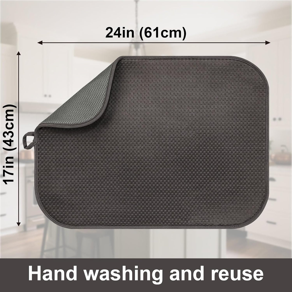 Dark Gray Dish Drying Mats 17” x 24” – Extra Large Kitchen Drying Mat for Countertop, Absorbent Microfiber Dish Rack Mat, Foldable Dish Pad for Dishes, Pans – Reusable Dish Drainer Mat