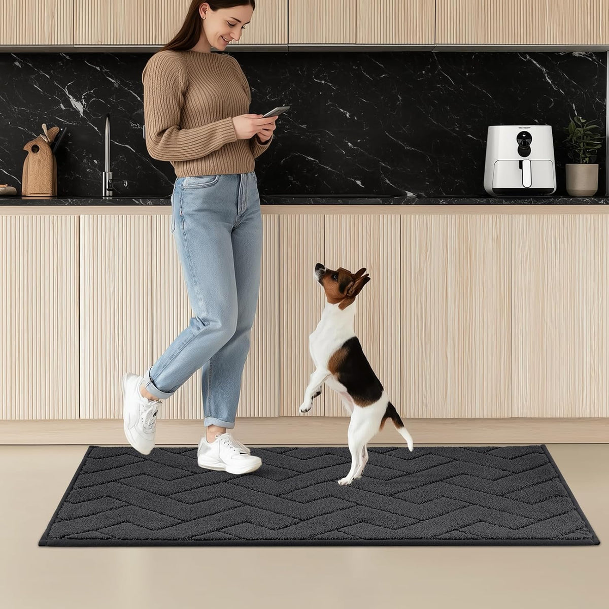 Machine Washable Kitchen Rugs 24" x 84", Non-Slip Kitchen Runner Rugs Mats for Floor, Absorbent Comfort Standing Mats for Kitchen, Sink, Laundry and Hallway, Rolled Packaging, Charcoal