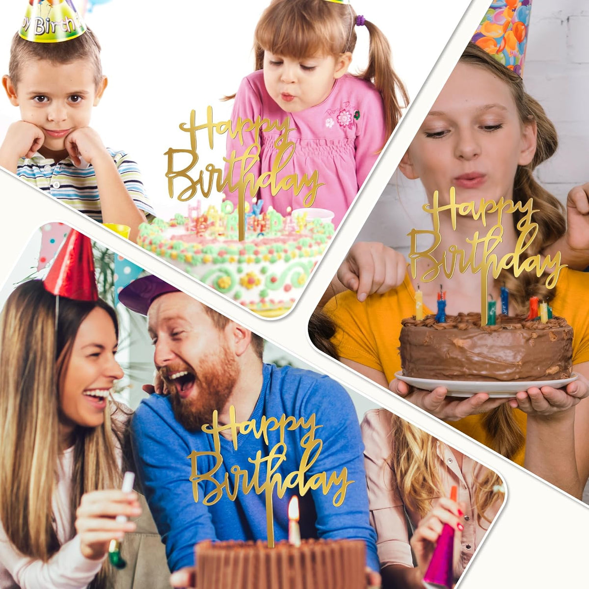 1PCS Gold Happy Birthday Cake Topper, 4.7 x 5.5 Inches Birthday Cake Decorations, Glitter Mirror Acrylic Cake Topper for Birthdays, Anniversaries, or Milestone Celebrations