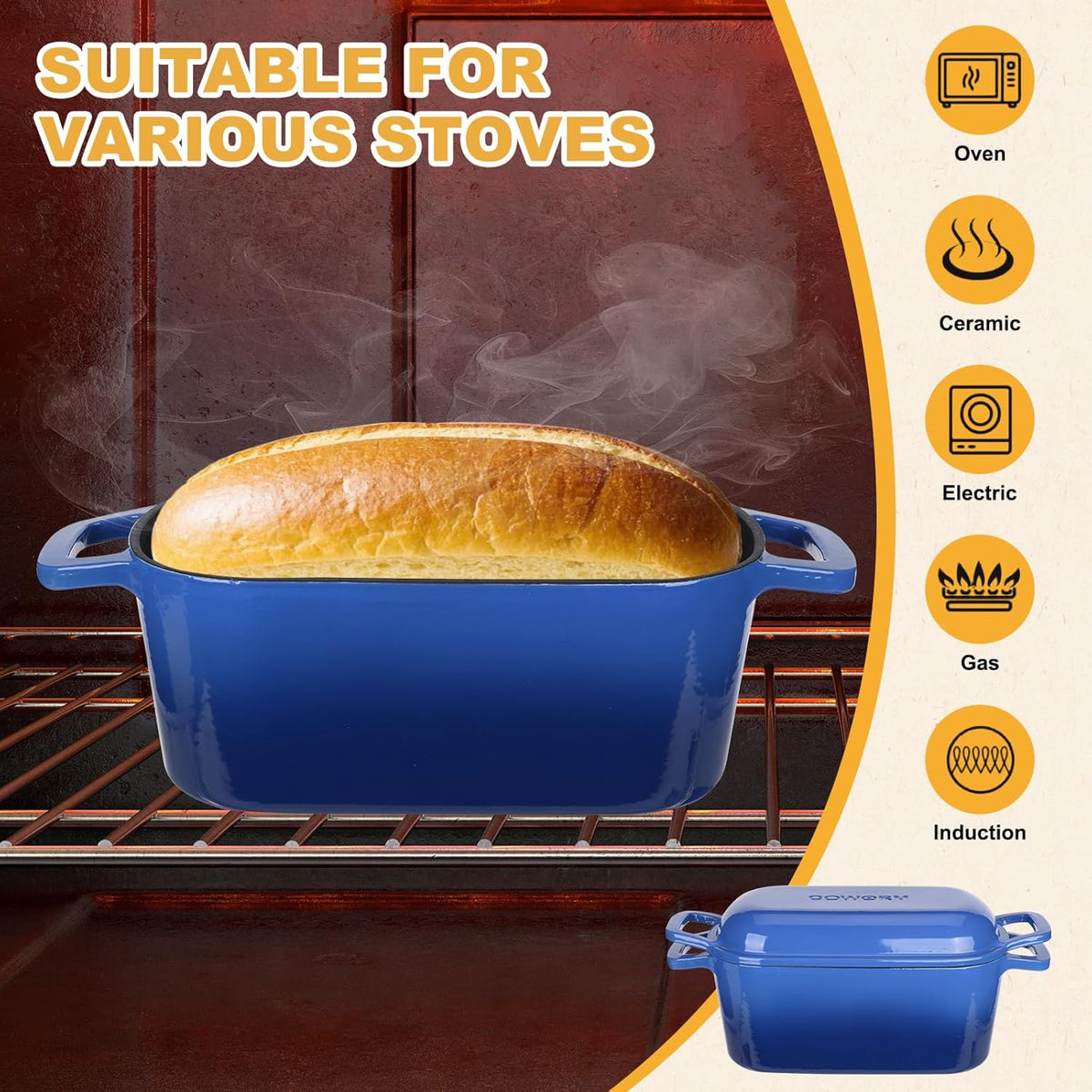 Enameled Dutch Oven for Sourdough Bread Baking, 3.6QT Oval Cast Iron Bread Pan with Lid