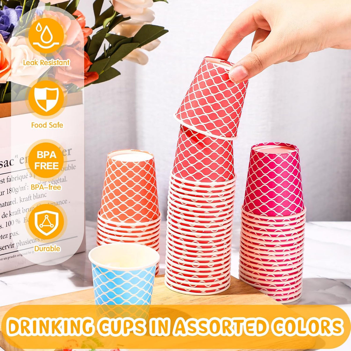 Thenshop 1000 Pieces 5 oz Wave Multicolor Paper Disposable Cups Colorful Small Kid Mouthwash Cups for Coffee Drinking Beverage Travel Picnics Barbecues Party, 10 Colors