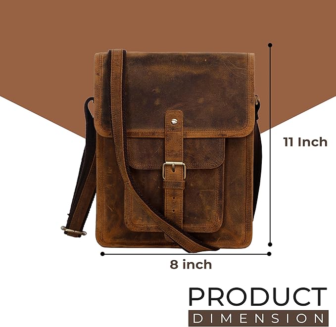 Leather crossbody bag messenger satchel tablet bag 11 inch for men and women (Distressed Tan Pocket)