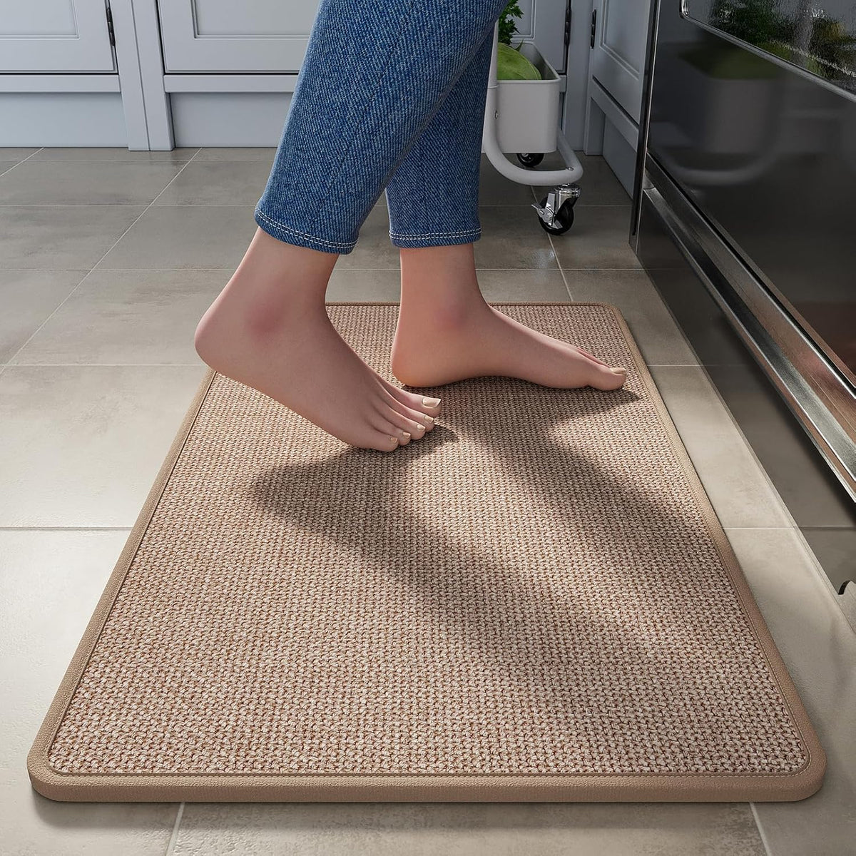Kitchen Mats for Floor, Super Absorbent Kitchen Rugs Non Slip Washable, Linen-Look Woven Kitchen Runner Rug Sink Mat Standing Mat, Easy Care, Brown 17"x30"