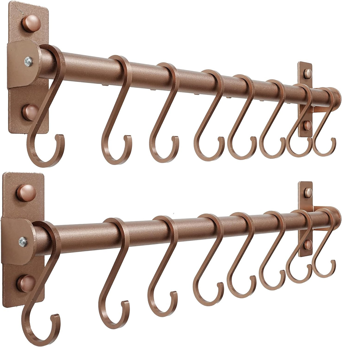 Dseap Kitchen Utensil Holder Hanger, Pot and Pan Rack Wall Mounted, Kitchen Rail with 8 Hooks for Hanging Cooking Utensils, Mugs, Spoons, Wall Mounted, Antique Copper, Pack of 2