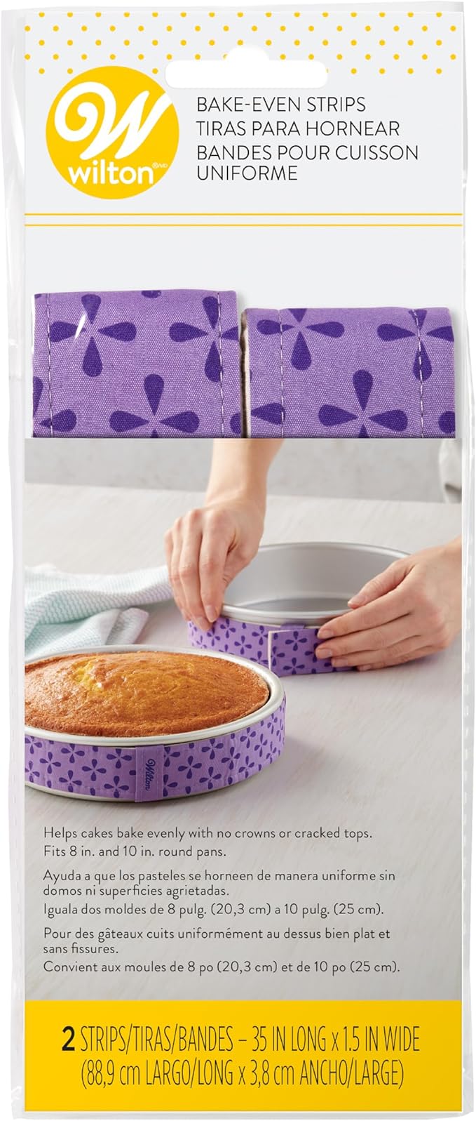 Wilton Bake Even Cake Strips, Prevents Domed Tops & Cracked Edges for Moist, Level Cakes, Fits 8-Inch & 10-Inch Round Cake Pans, 2-Piece Set
