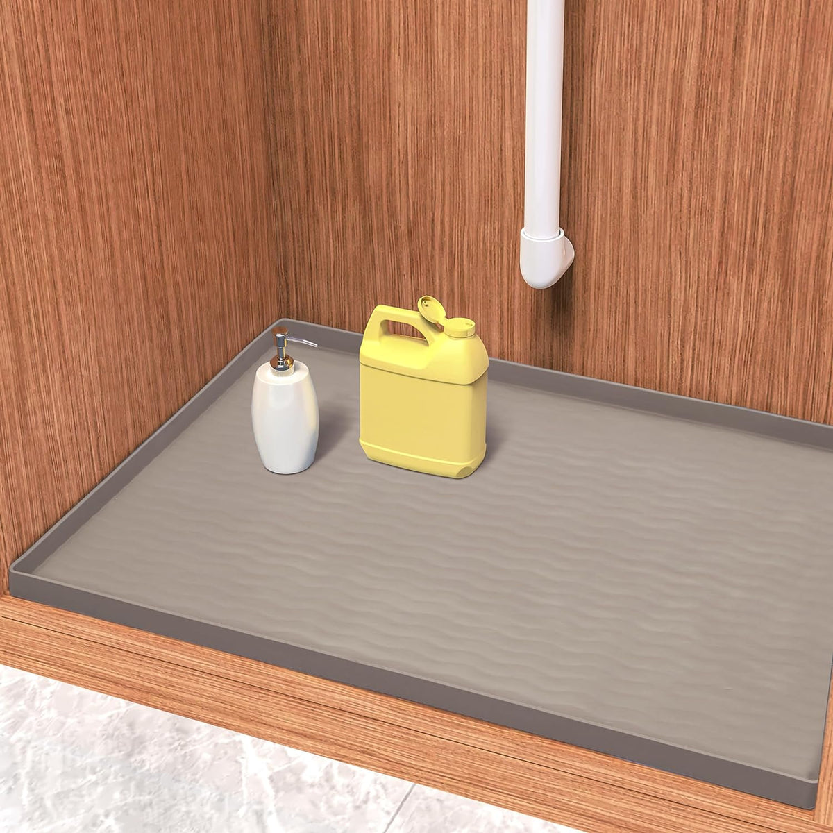 URMONA Waterproof Silicone Under Sink Mat 22'' x 14'' Shelf Liner for Kitchen and Bathroom, Cabinet and Counter Protector, Storage and Organizers, Litter Mat, Pet Cat Puppy Essentials(Beige)