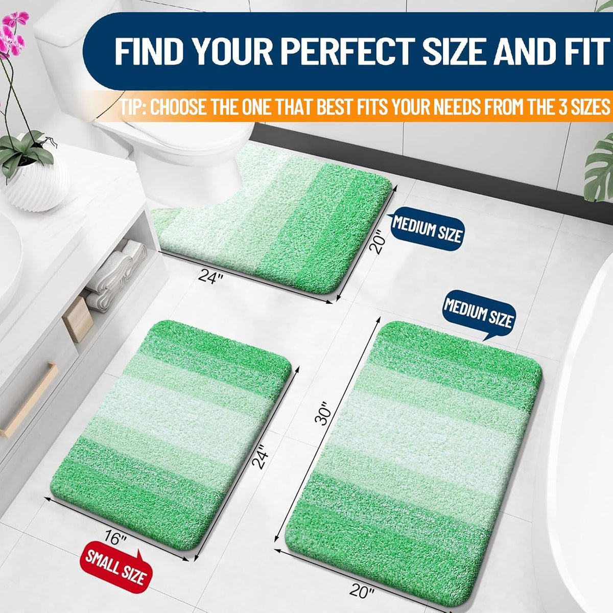 OLANLY Bathroom Rugs Mat 24x16, Extra Soft Absorbent Microfiber Bath Rugs, Rubber Backing, Quick Dry, Machine Washable Bath Mats for Bathroom Floor, Tub and Shower, Home Decor Accessories, Green