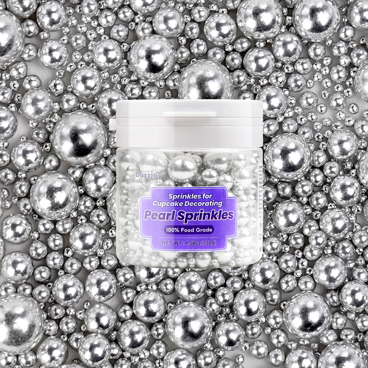 Dazzjoy Silver Pearl Sugar Candy Sprinkles, Edible Pearl Mix Size, 4.58oz, Cake Decoration & Cake Toppers, Baking Cake Decorations, Wedding Party Valentines Easter Supplies