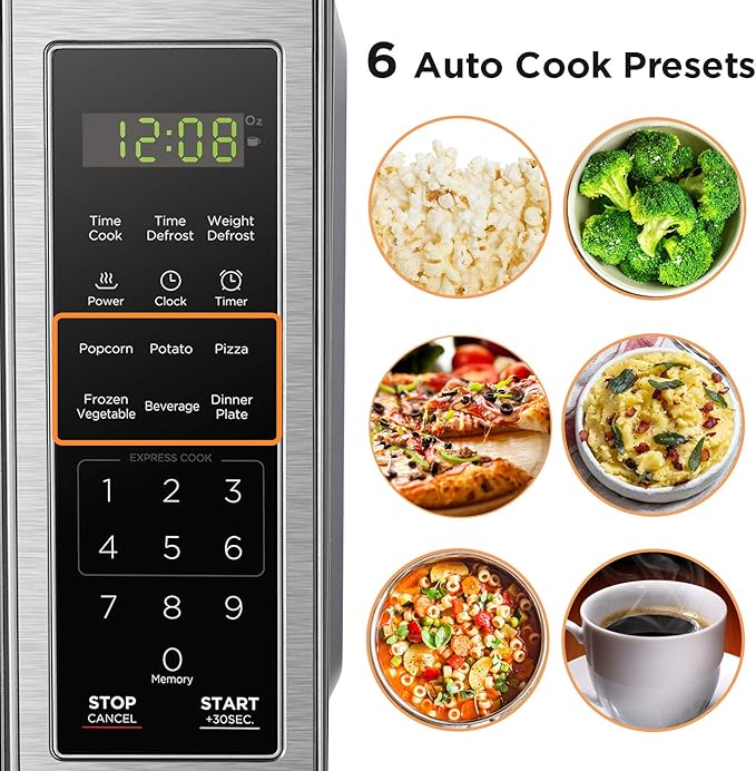 BLACK+DECKER EM720CB7 Digital Microwave Oven with Turntable Push-Button Door, Child Safety Lock, 700W, Stainless Steel, 0.7 Cu.ft