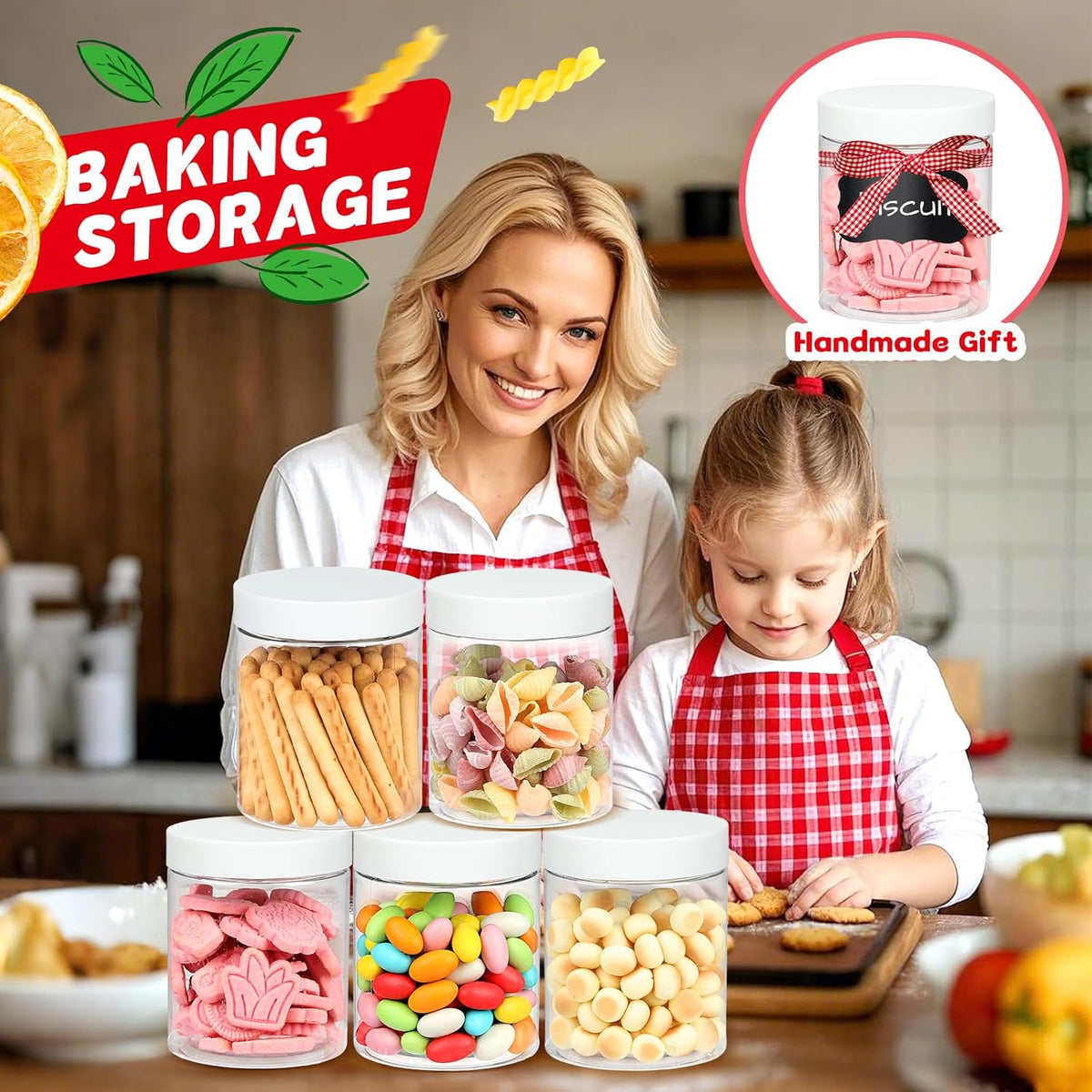 48 PCS 8 OZ Plastic Jars with Screw On Lids,Labels Refillable Empty Round Slime Containers for Storing Dry Food, Honey Jam, Cream, Butter, Lotion, White